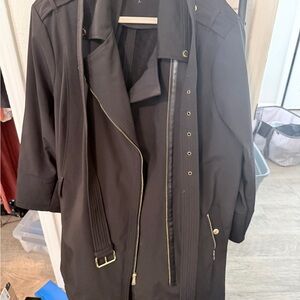 Michael Kors Black Trench Coat with Belt and Gold Hardware